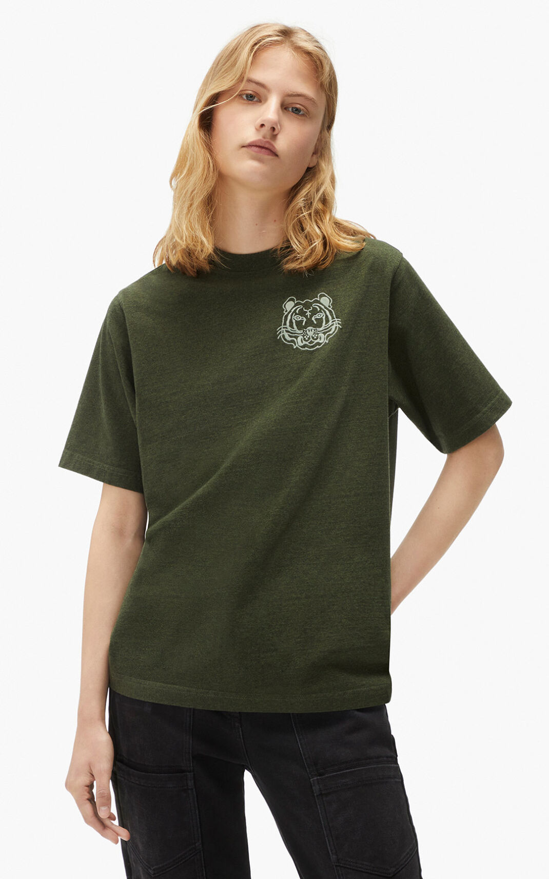 T Shirt Kenzo Femme RE/relaxed casual Vert Olive PMLDZ-4973